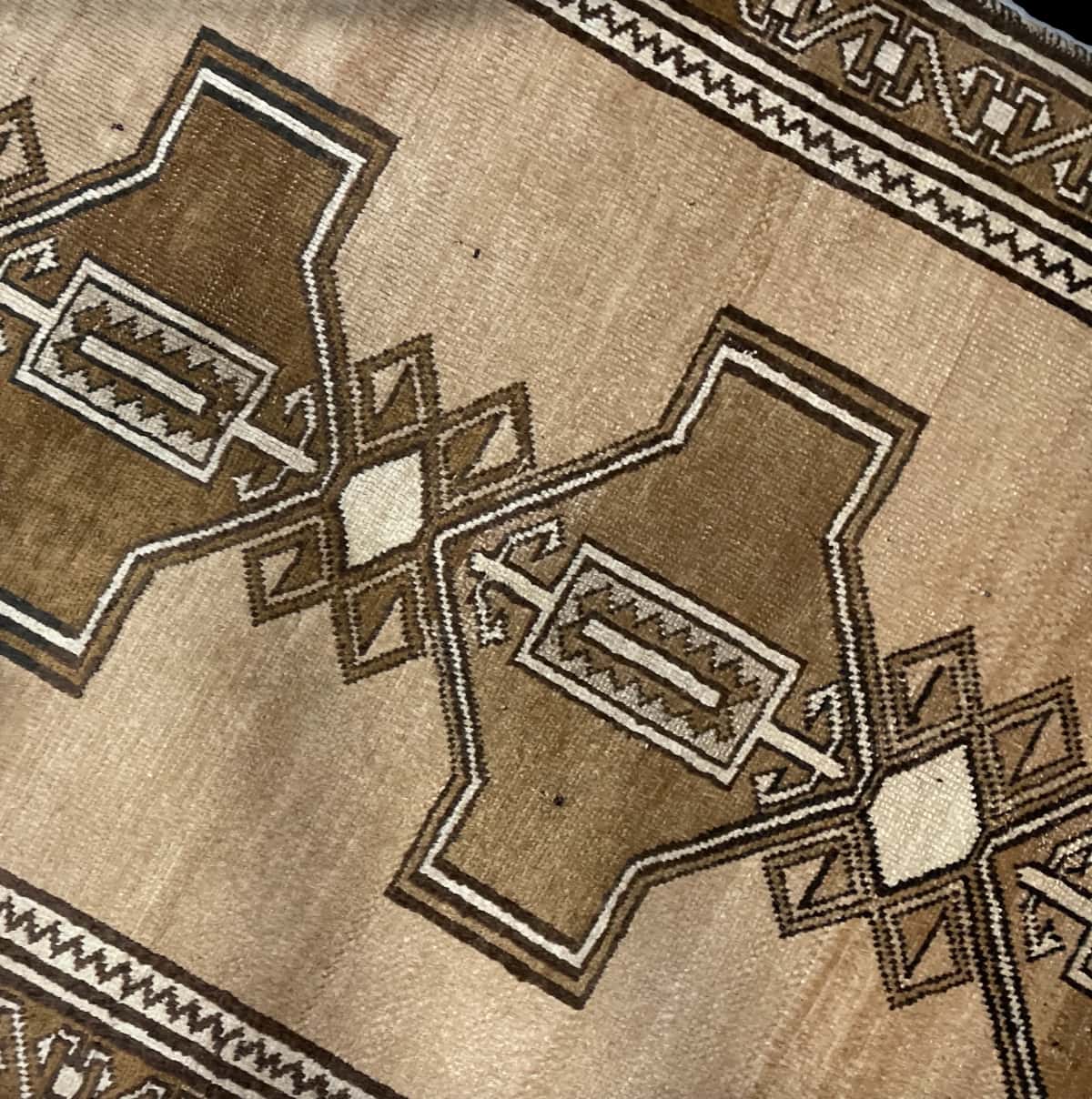Persian rug of Baluch style in dimensions 220 centimeters length by 120 centimeters width with mainly brown colors — Perspective