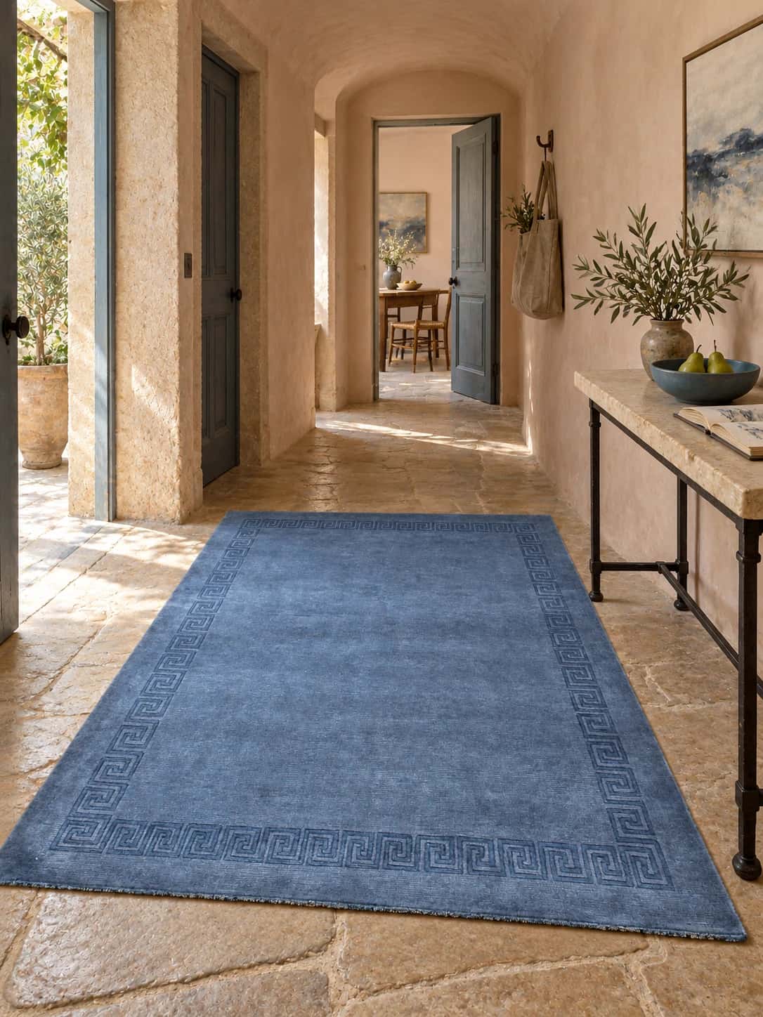 Nepalese Tibetan rug, modern, 152x203 cm, mainly blue — In a room