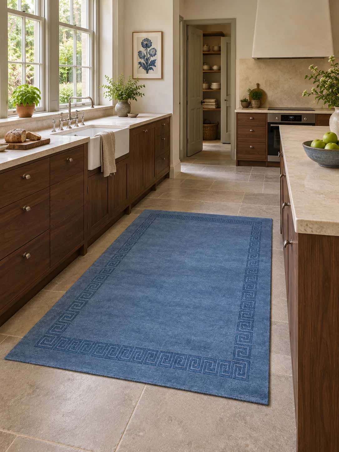 Nepalese Tibetan rug, modern, 152x203 cm, mainly blue — In a room