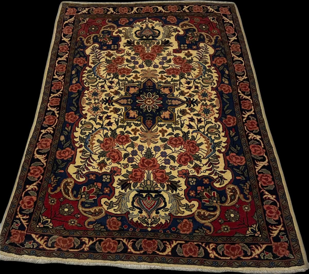 Persian rug in dimensions 141 centimeters length by 96 centimeters width with mainly yellow colors — Perspective