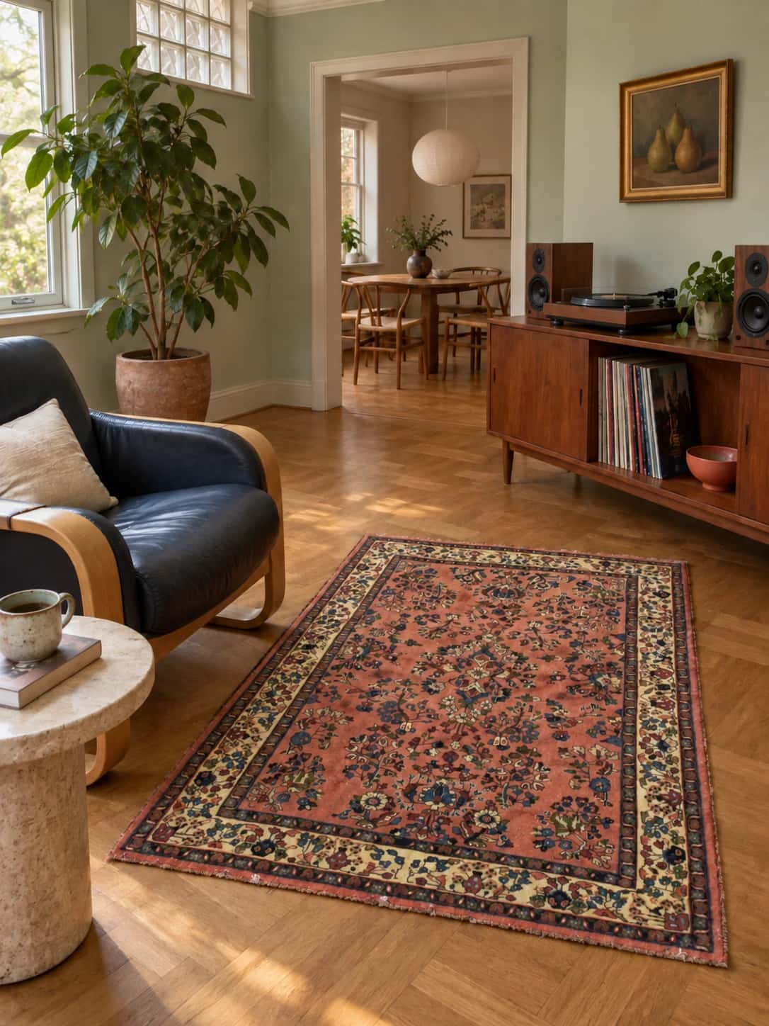 Persian Sarouk rug, floral, 108x158 cm, mainly pink — In a room