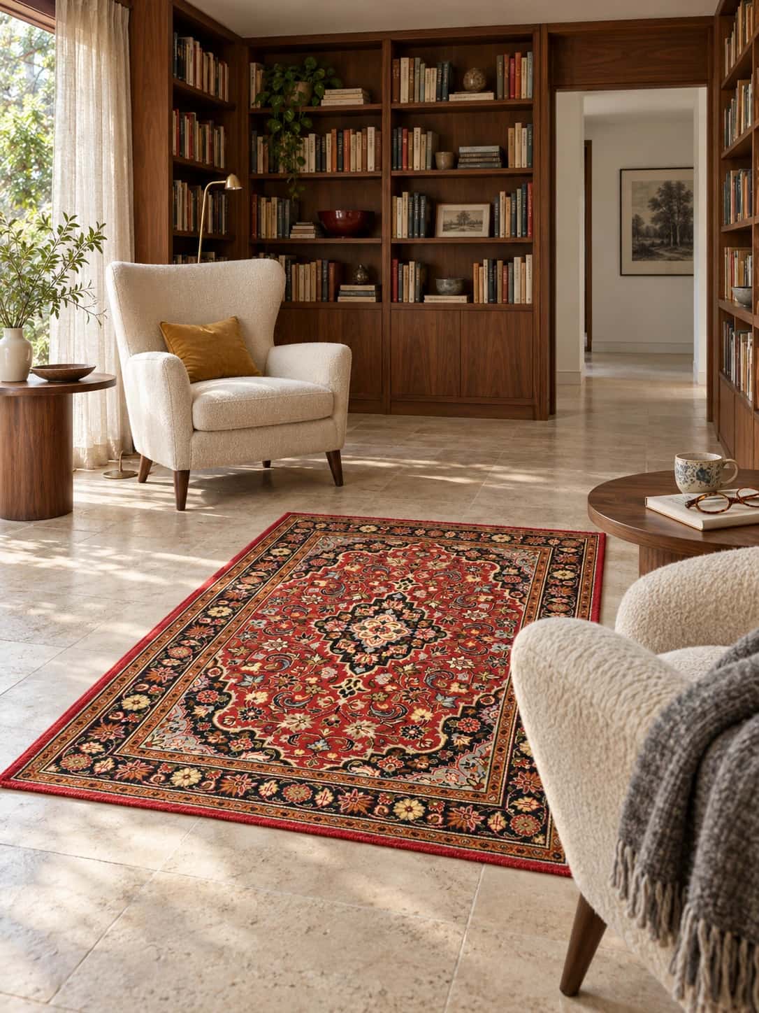 Tapis persan Ardakan, oriental, 105x146 cm, principalement rouge — Dans une pièce