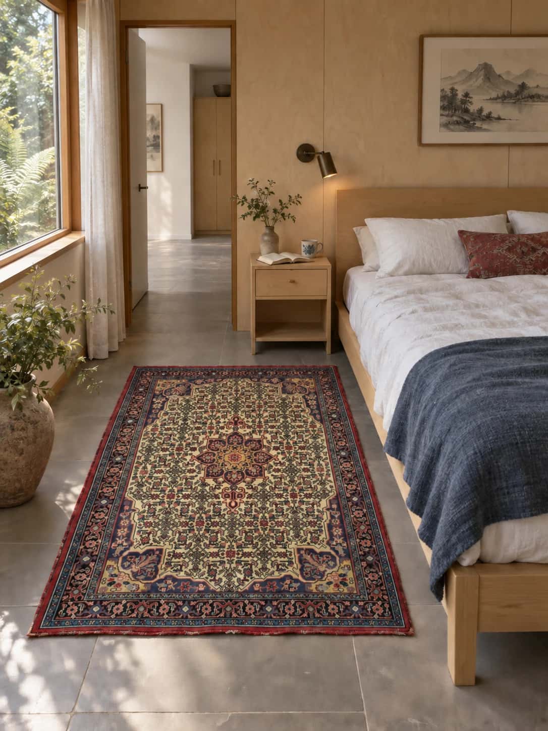 Persian Zanjan rug, floral, 108x153 cm, mainly beige — In a room