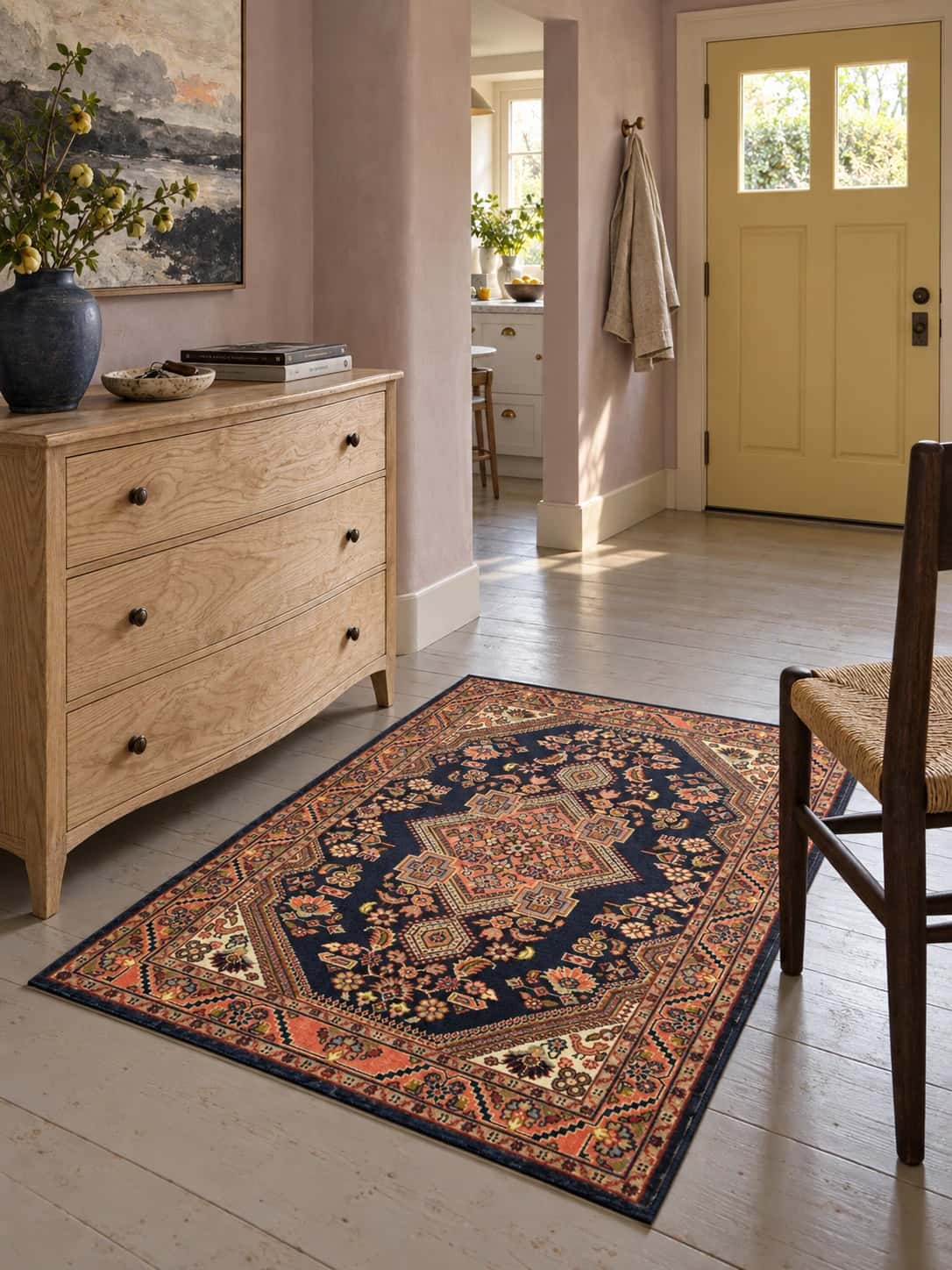 Persian Hamadan rug, floral, 106x150 cm, mainly blue — In a room