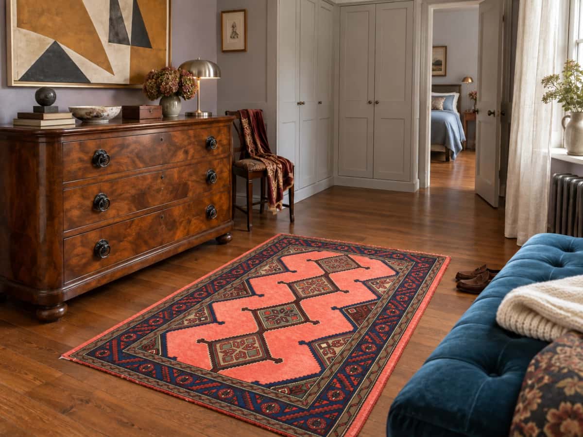 Persian Hamadan rug, oriental, 95x147 cm, mainly pink — In a room