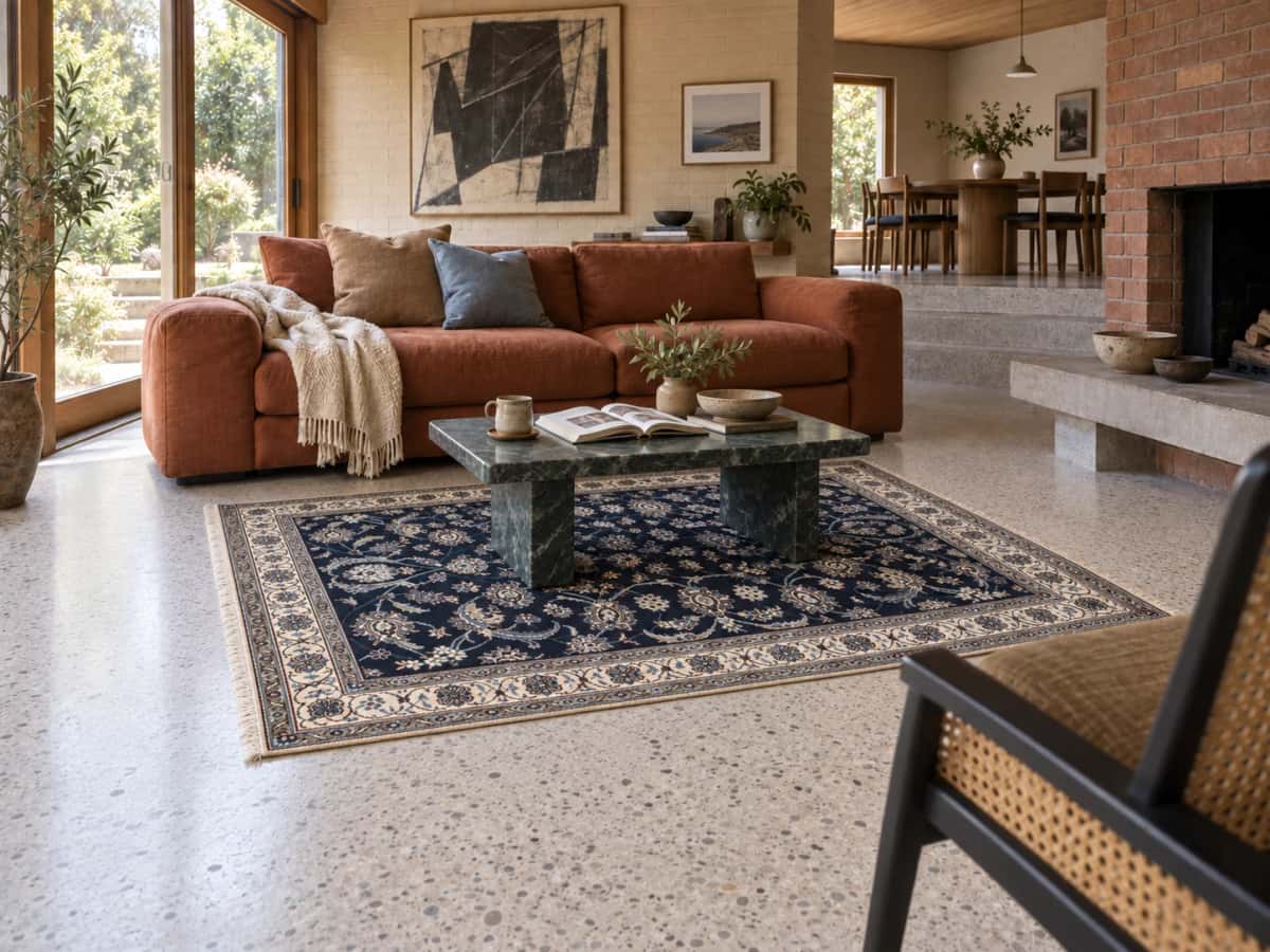 Persian Nain rug, floral, 140x206 cm, mainly blue — In a room