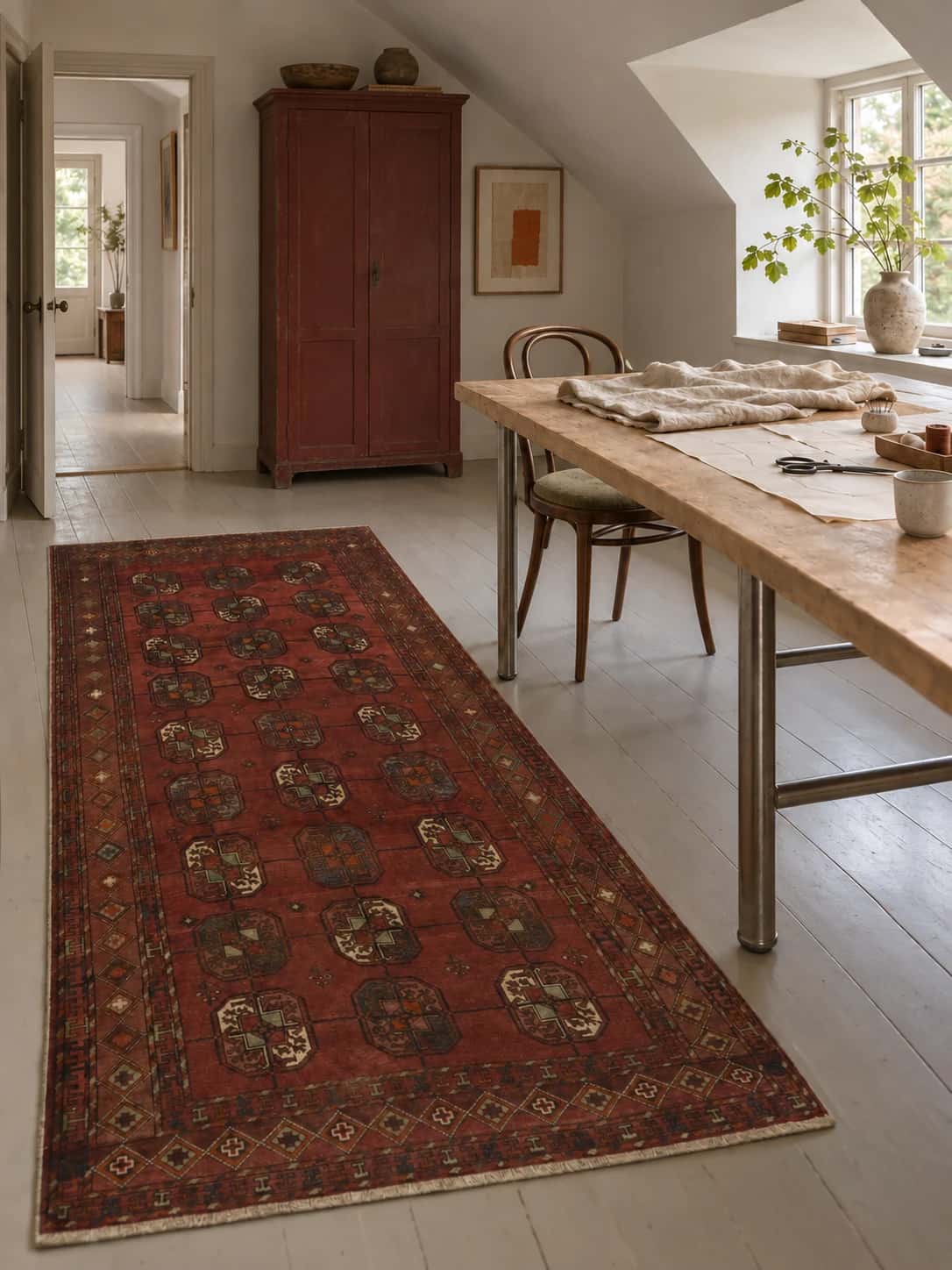 Persian rug, 137x283 cm, mainly brown — In a room