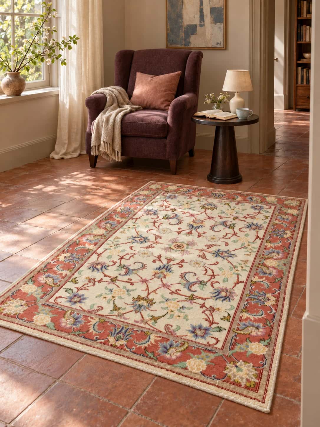 Persian Tabriz rug, floral, 120x201 cm, mainly cream — In a room