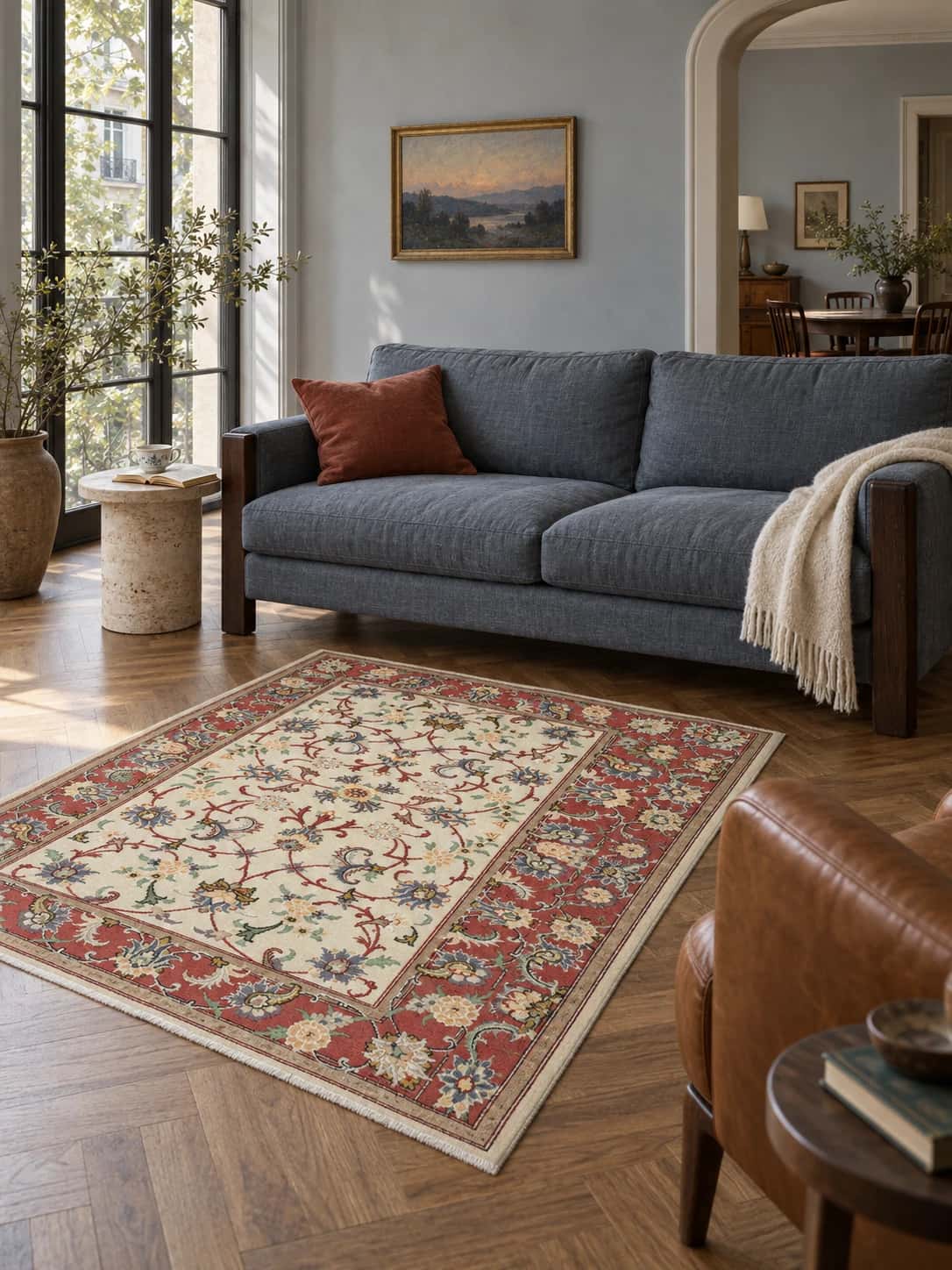 Persian Tabriz rug, floral, 123x195 cm, mainly cream — In a room
