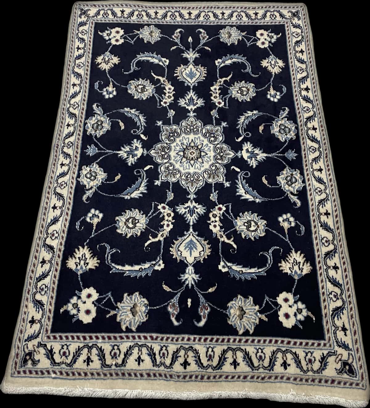 Persian rug of Nain style in dimensions 150 centimeters length by 98 centimeters width with mainly blue colors — Perspective