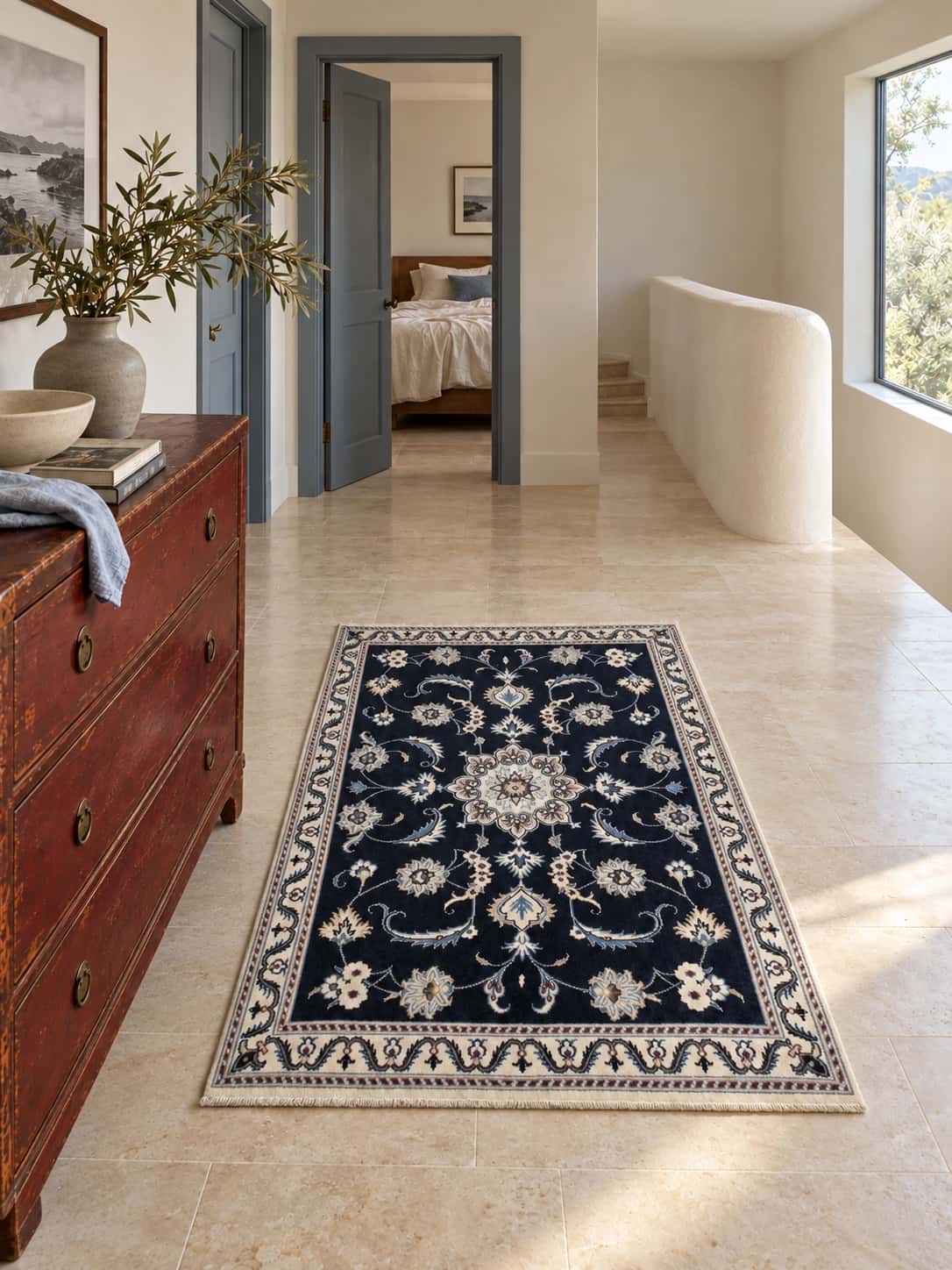 Persian Nain rug, floral, 98x150 cm, mainly blue — In a room