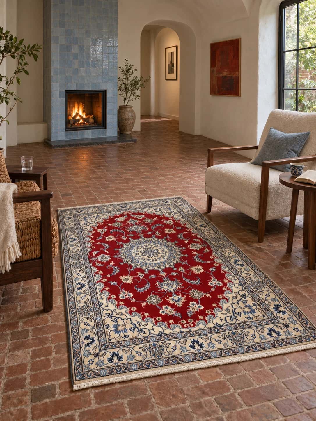 Persian Nain rug, oriental, 118x200 cm, mainly red — In a room