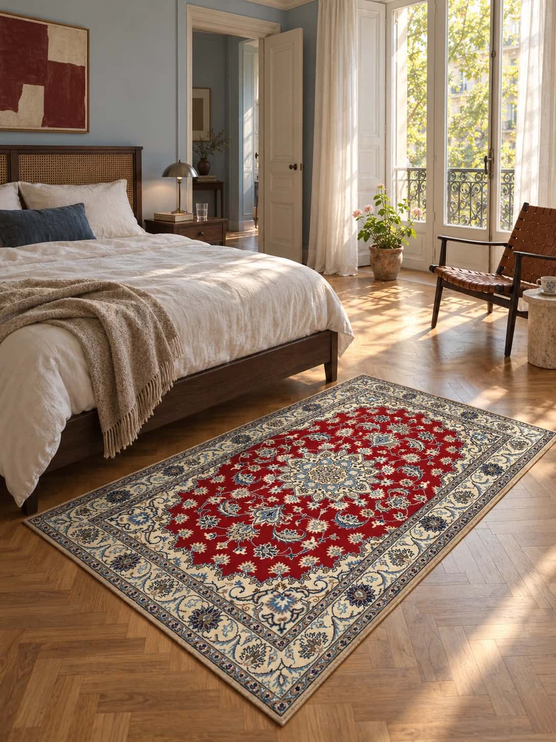 Persian Nain rug, floral, 115x195 cm, mainly red — In a room