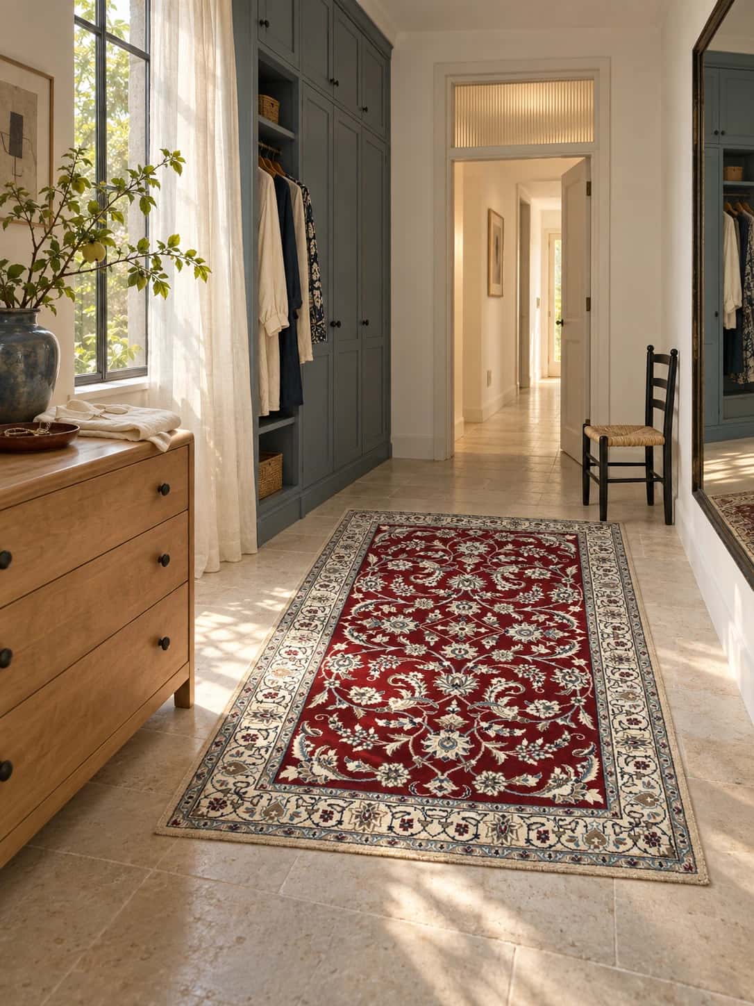 Persian Nain rug, floral, 118x200 cm, mainly red — In a room
