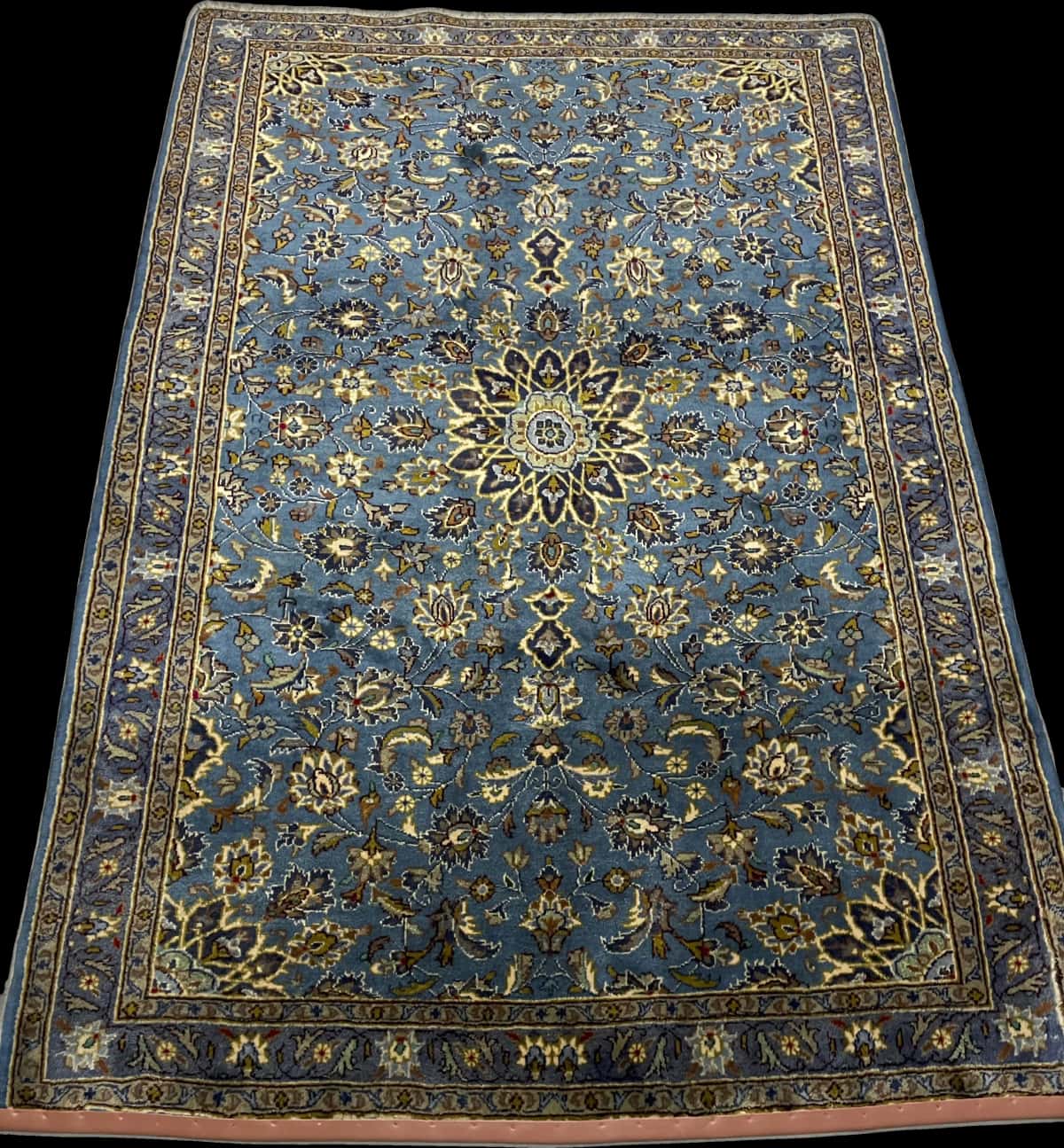 Persian rug of Kashmar style in dimensions 186 centimeters length by 126 centimeters width with mainly blue colors — Perspective