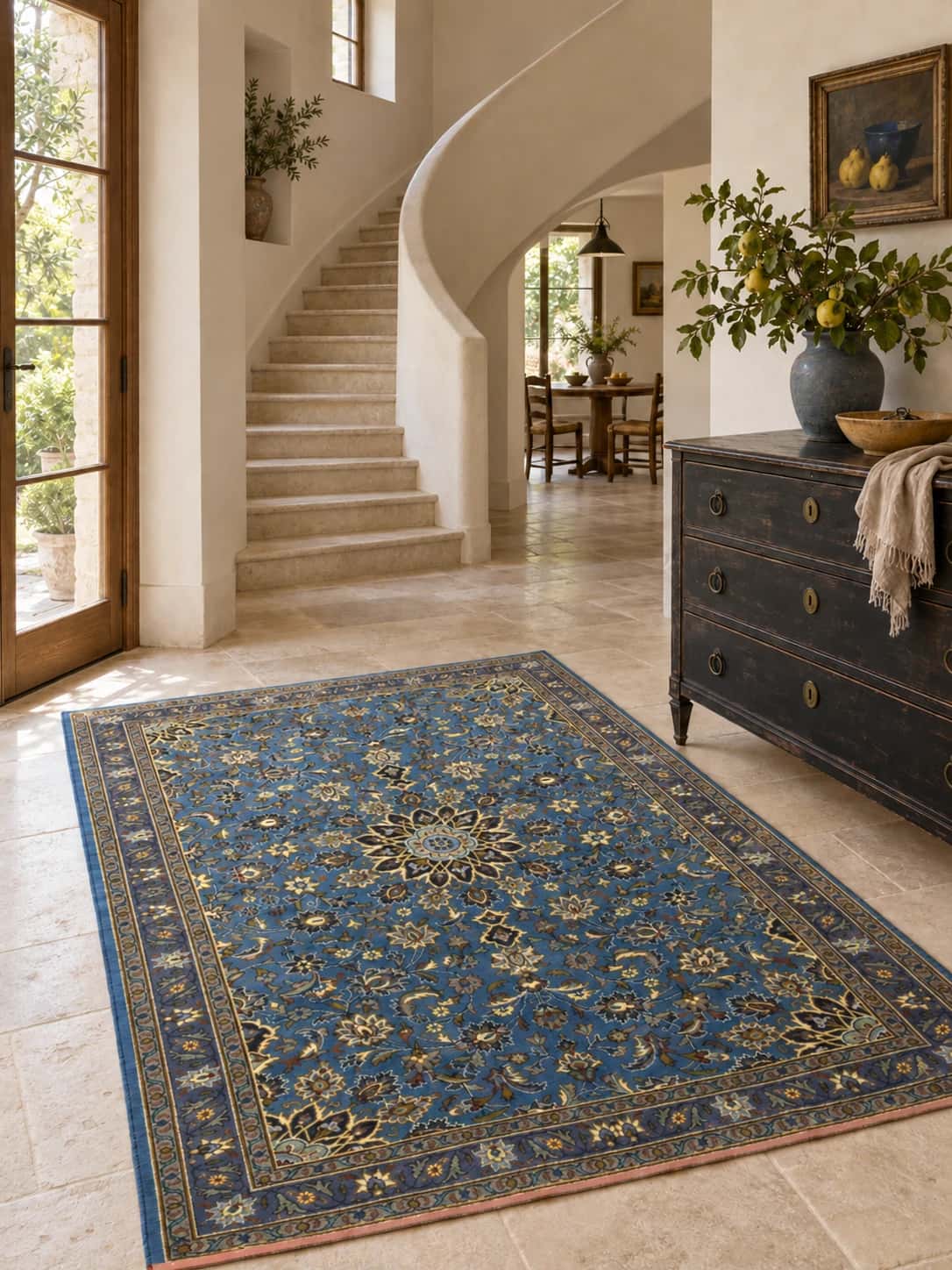 Persian Kashmar rug, floral, 126x186 cm, mainly blue — In a room