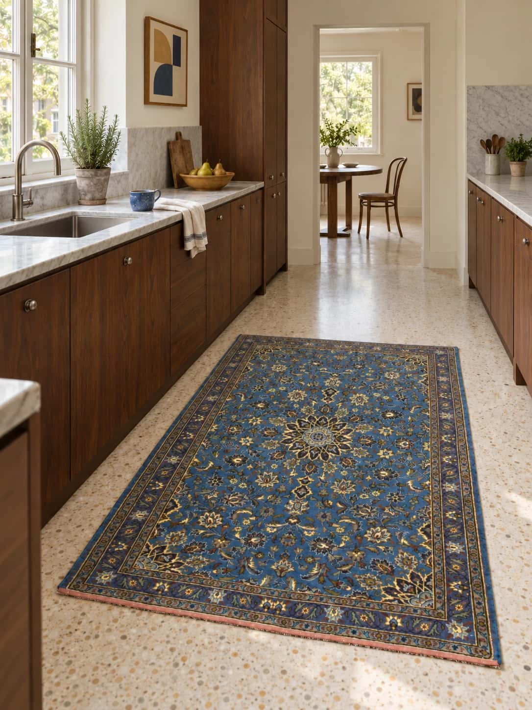 Persian Kashmar rug, floral, 126x186 cm, mainly blue — In a room