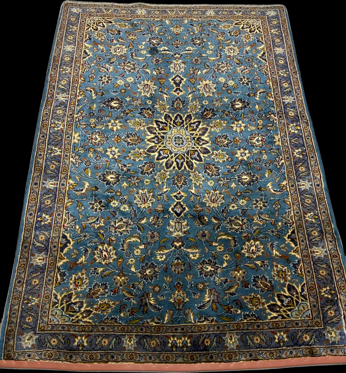 Persian rug of Kashmar style in dimensions 186 centimeters length by 126 centimeters width with mainly blue colors — Perspective