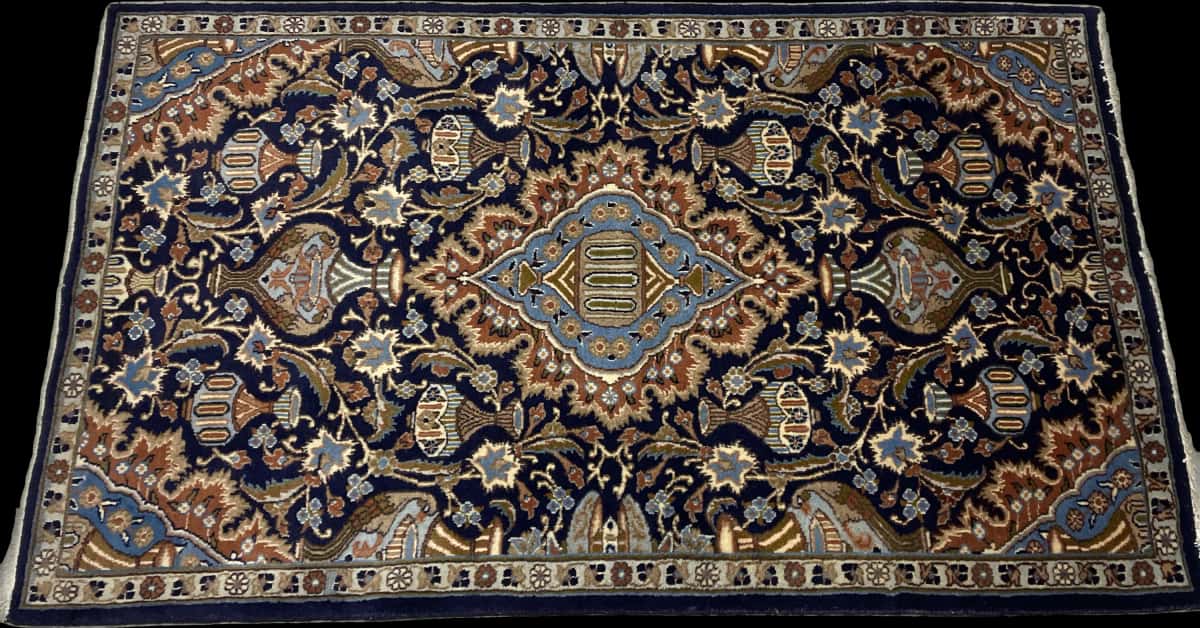 Persian rug of Kashmar style in dimensions 183 centimeters length by 107 centimeters width with mainly blue and black colors — Perspective