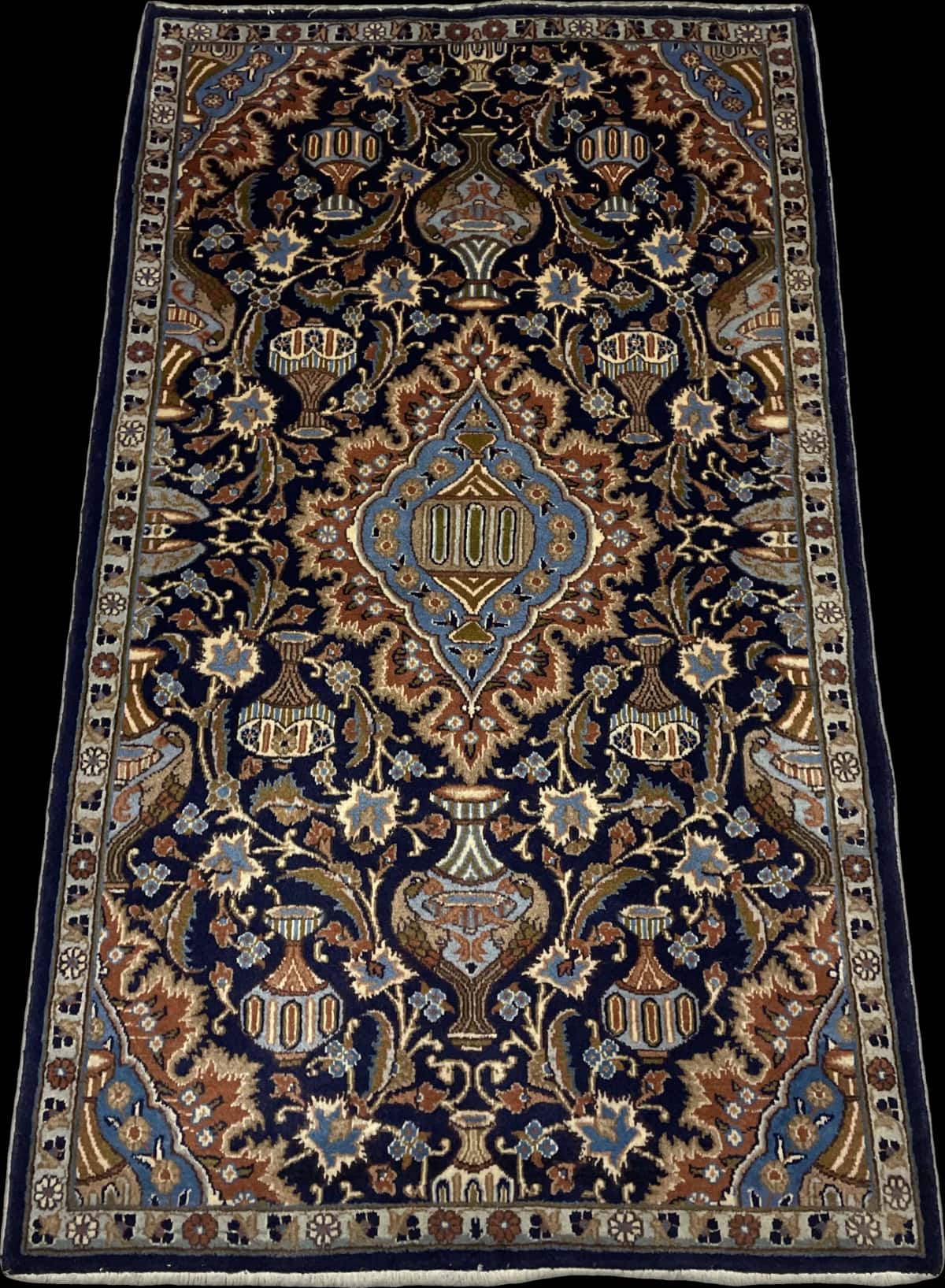 Persian rug of Kashmar style in dimensions 183 centimeters length by 107 centimeters width with mainly blue and black colors — Perspective