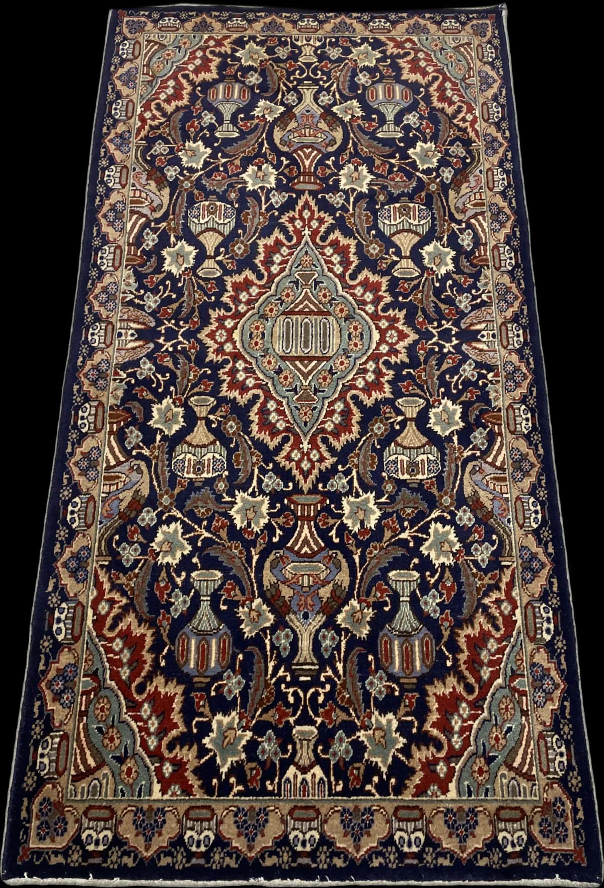 Persian rug of Kashmar style in dimensions 210 centimeters length by 106 centimeters width with mainly blue colors — Perspective