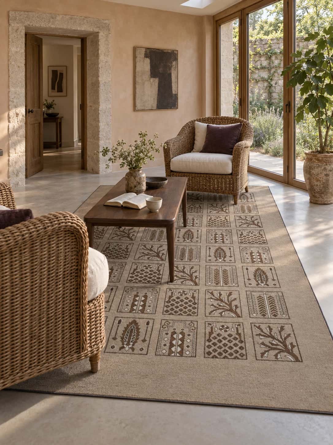Persian rug, 194x300 cm, mainly brown — In a room