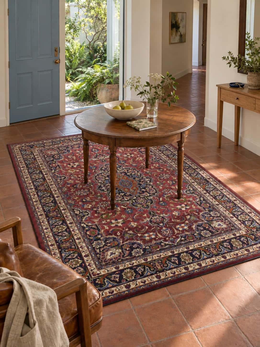 Persian rug, floral, 210x300 cm, mainly red — In a room