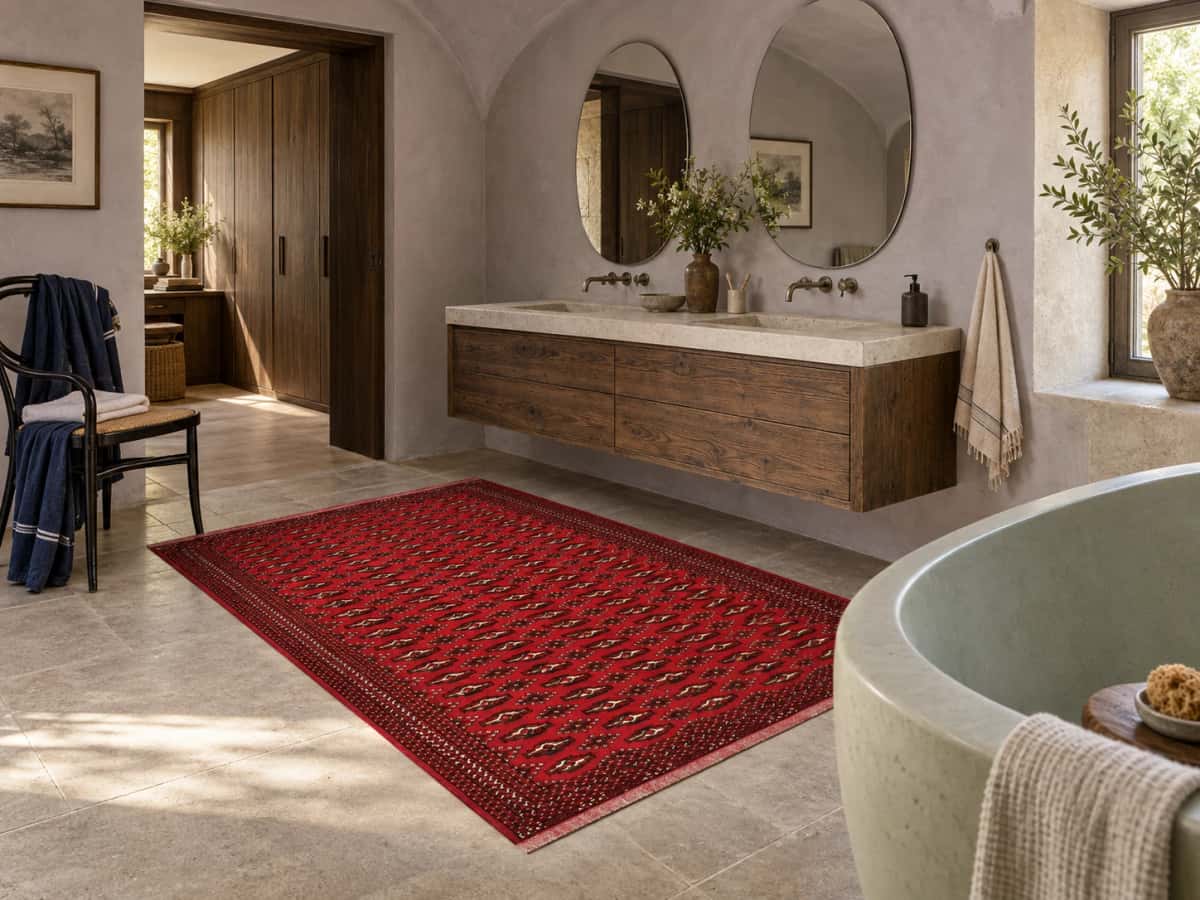 Persian Turkoman rug, oriental, 132x196 cm, mainly red — In a room