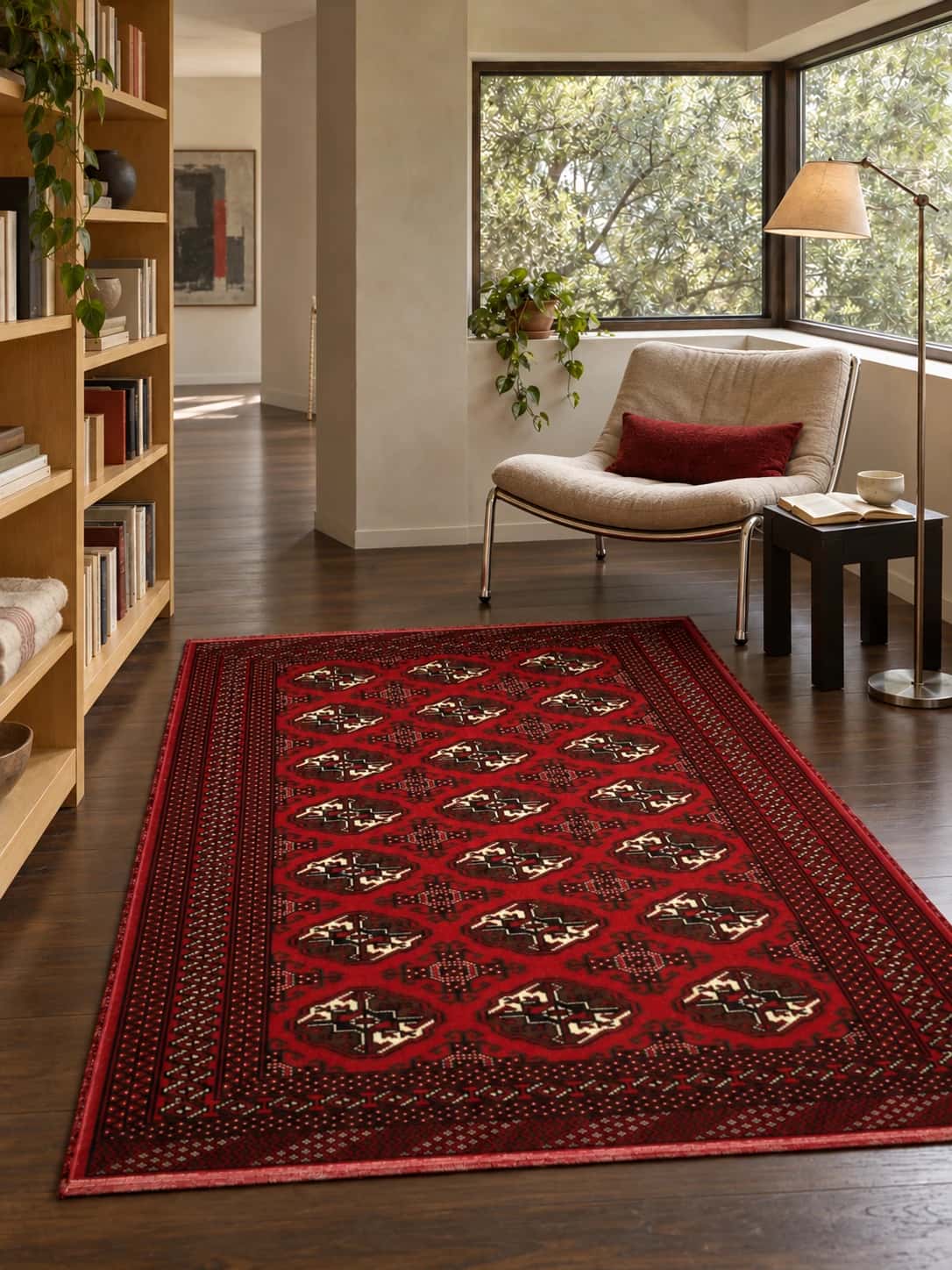 Persian Turkoman rug, oriental, 135x196 cm, mainly red — In a room