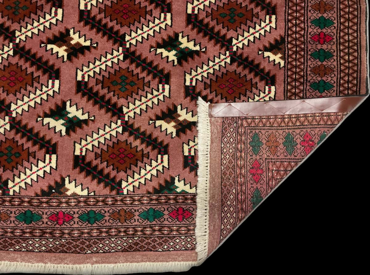 Persian rug of Turkoman style in dimensions 200 centimeters length by 133 centimeters width with mainly brown colors — Folded