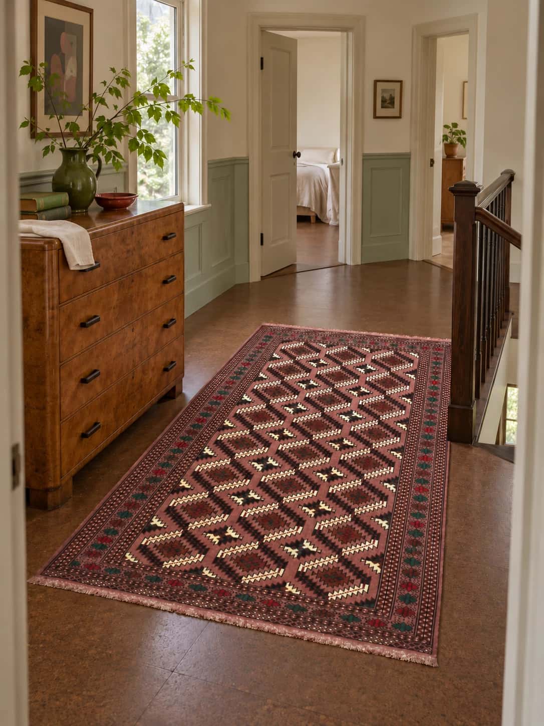 Persian Turkoman rug, geometric, 133x200 cm, mainly brown — In a room
