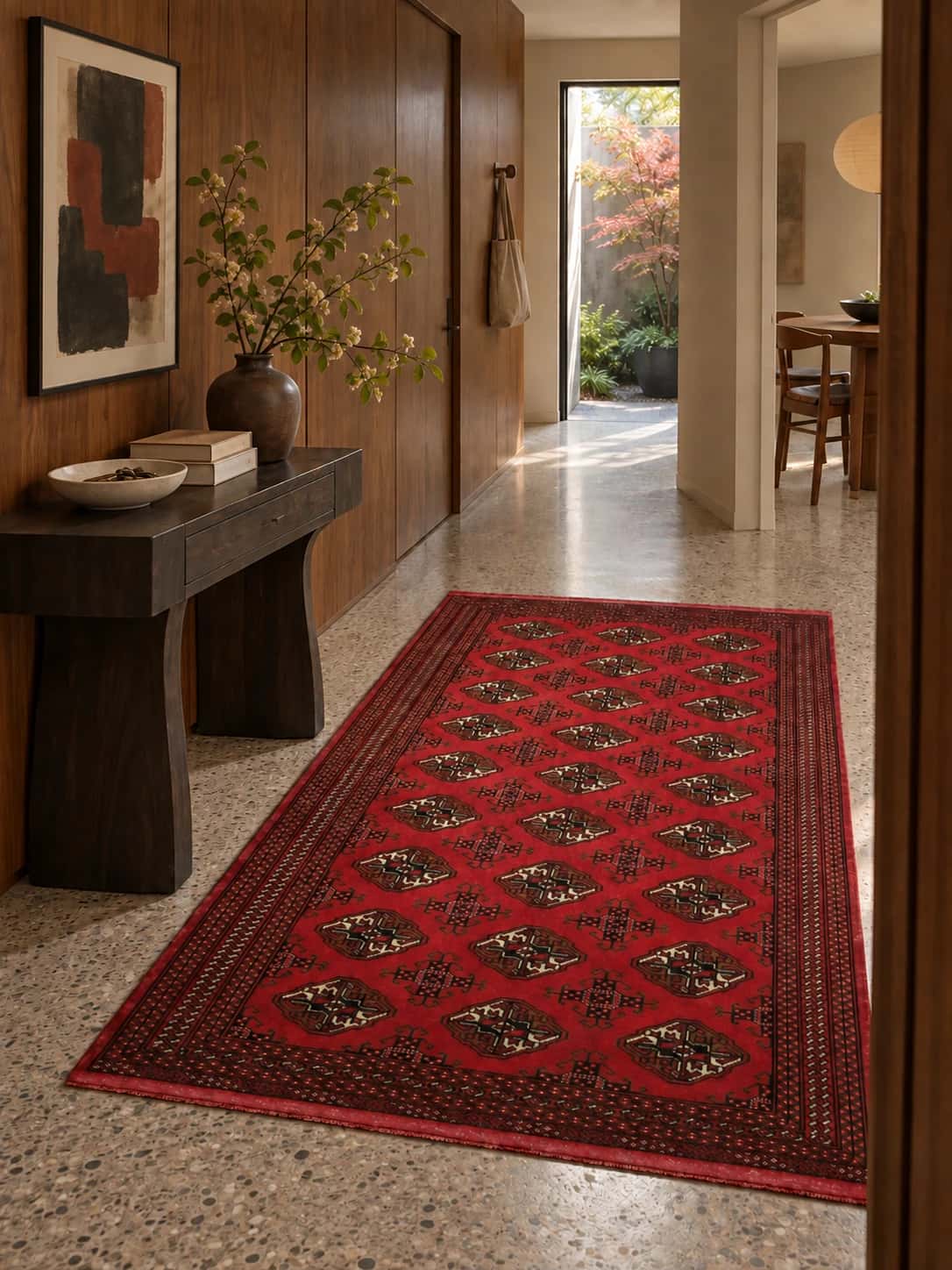 Persian Turkoman rug, oriental, 136x193 cm, mainly red — In a room