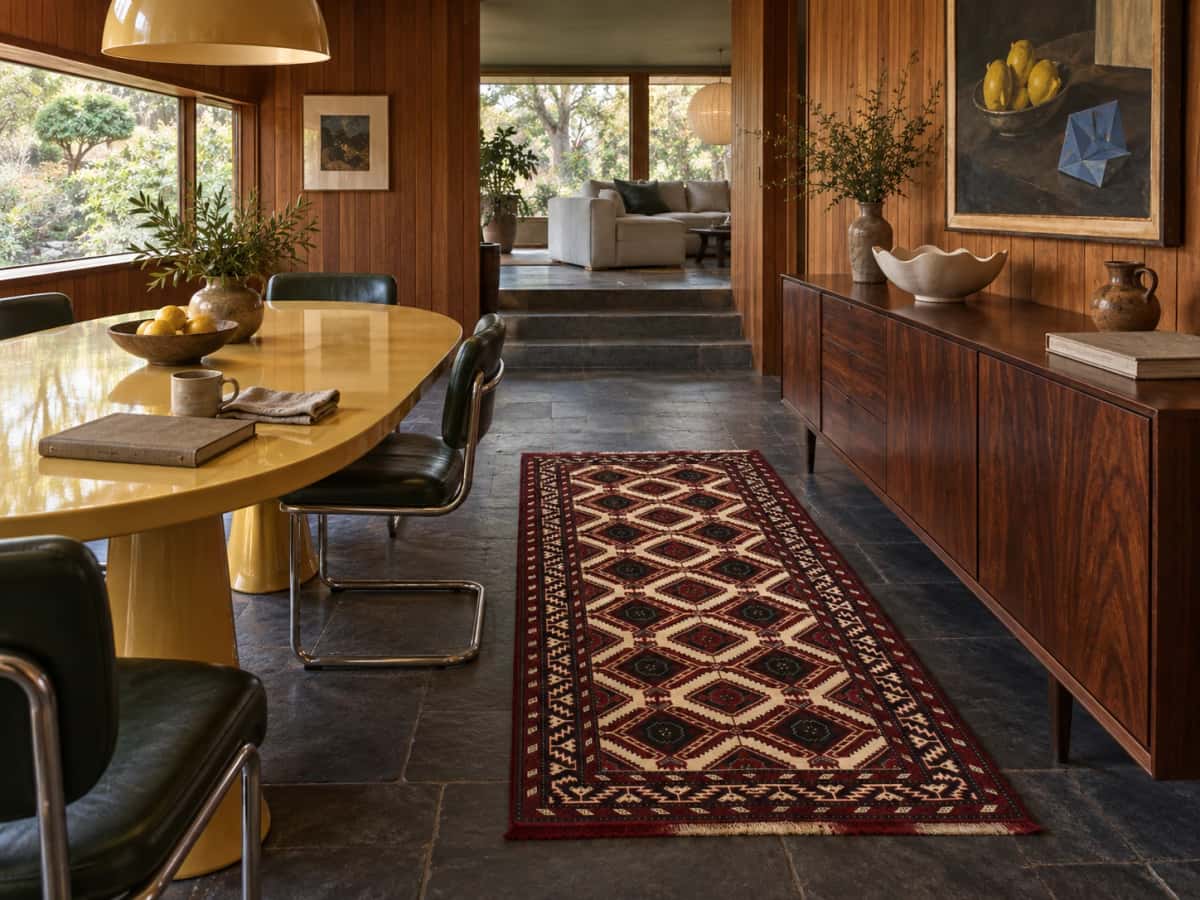 Persian Baluch rug, oriental, 96x196 cm, mainly beige — In a room