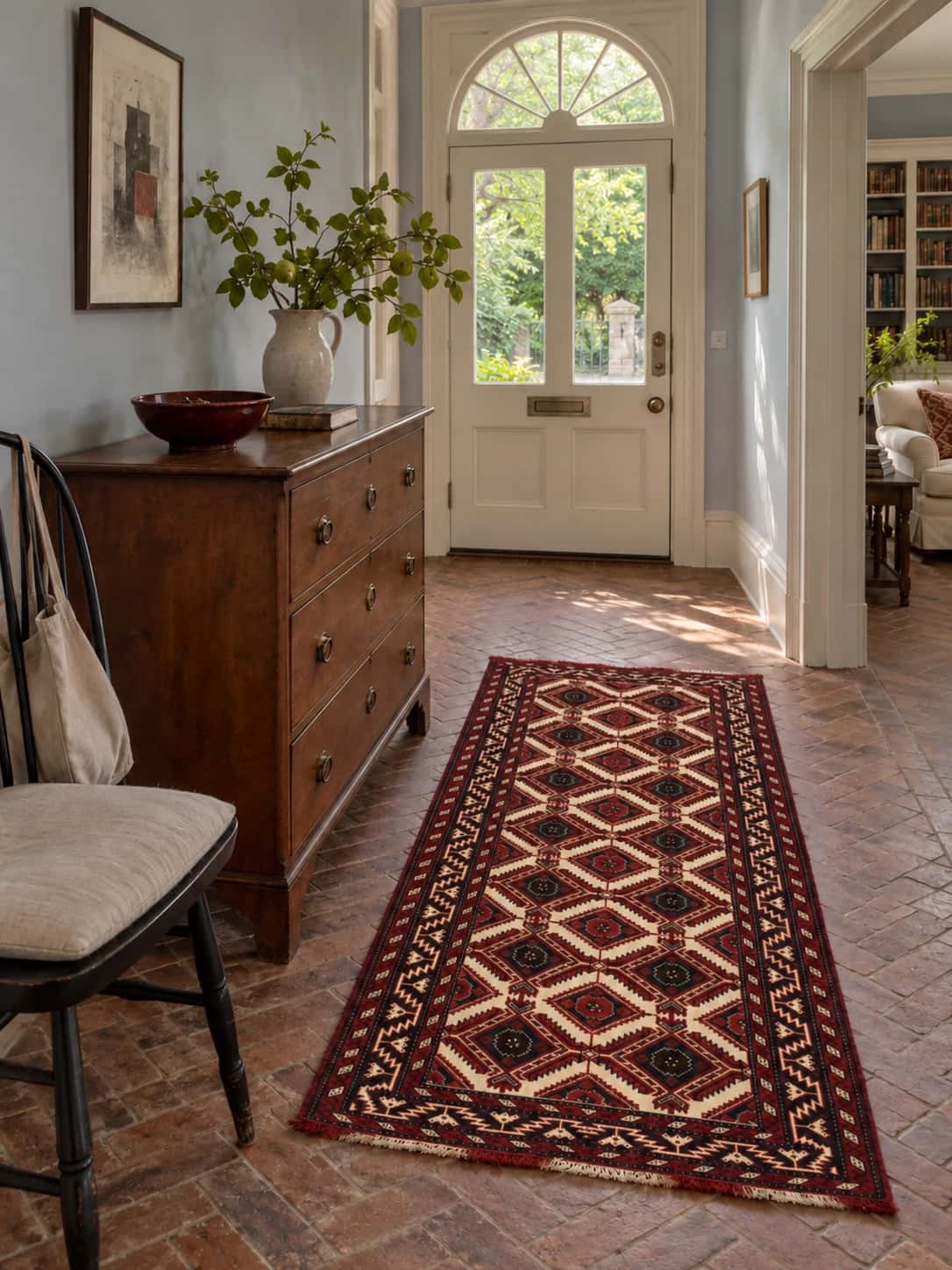 Persian Baluch rug, oriental, 96x196 cm, mainly beige — In a room