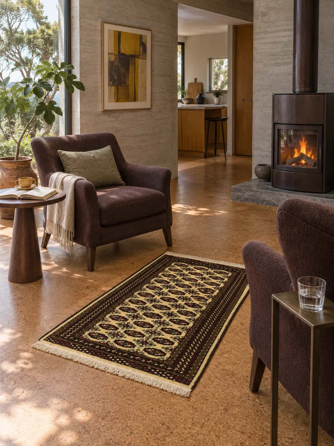 Persian rug, oriental, 78x116 cm, mainly yellow — In a room