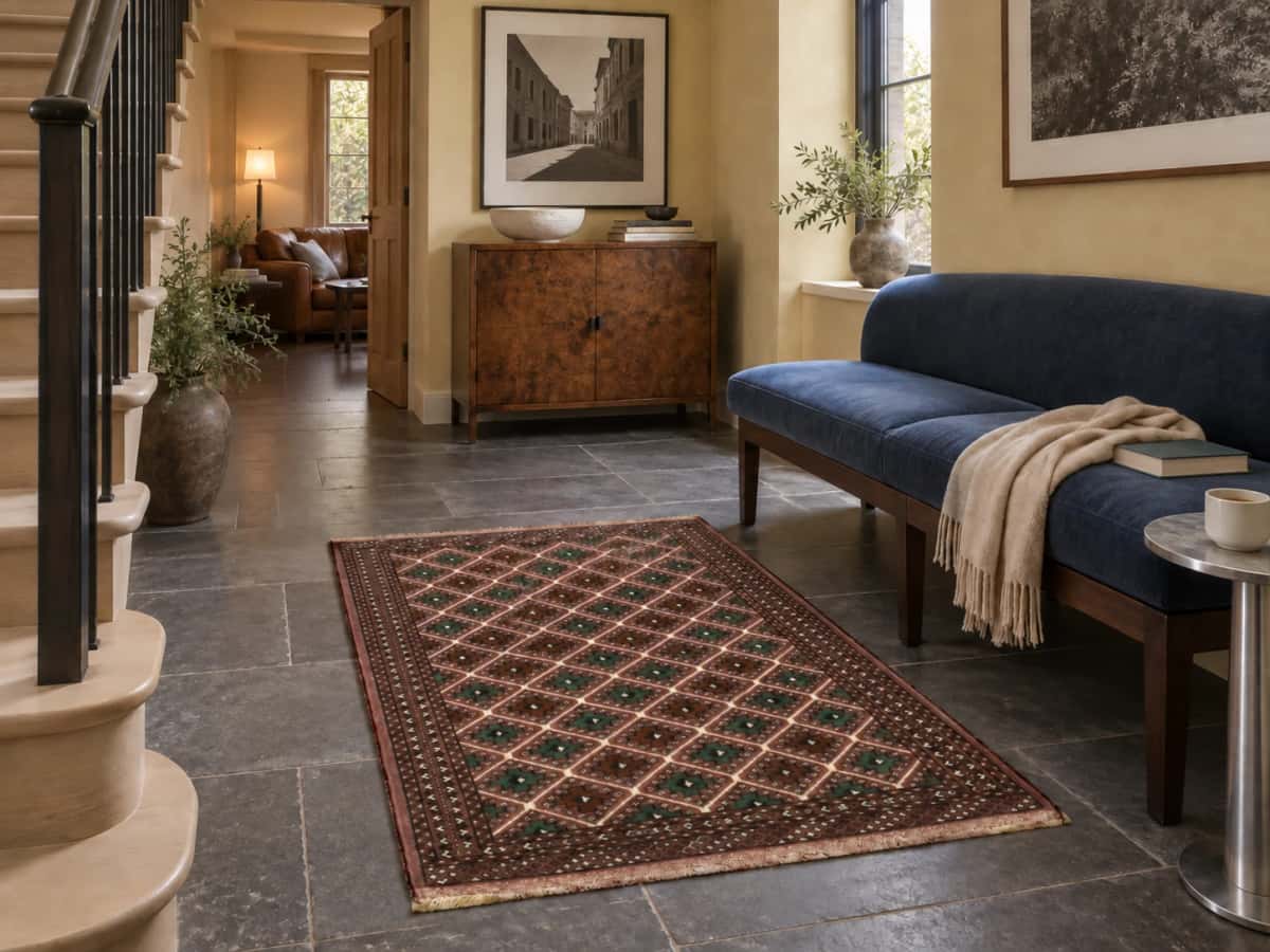 Persian rug, oriental, 100x140 cm, mainly brown — In a room