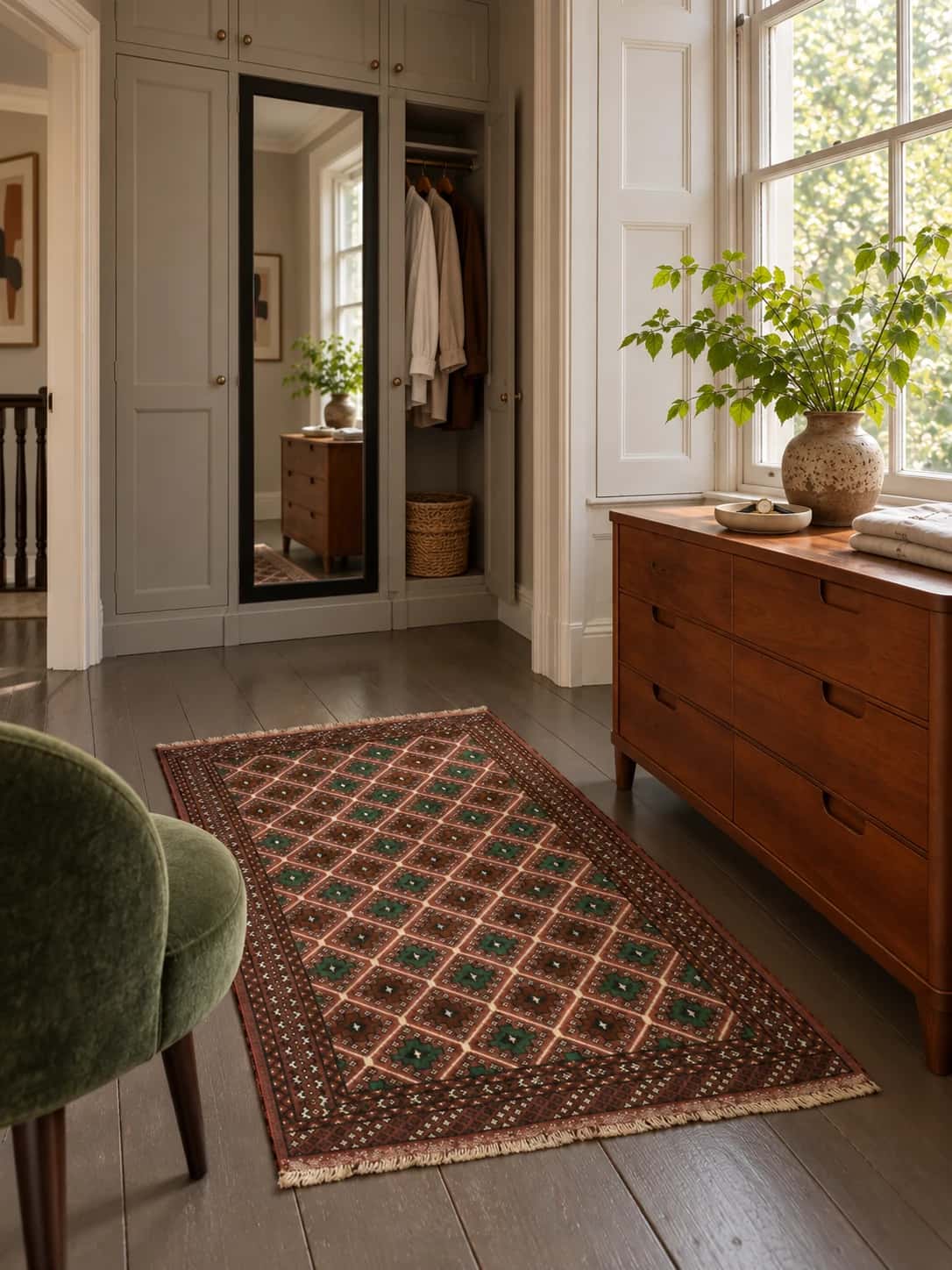 Persian rug, oriental, 100x140 cm, mainly brown — In a room