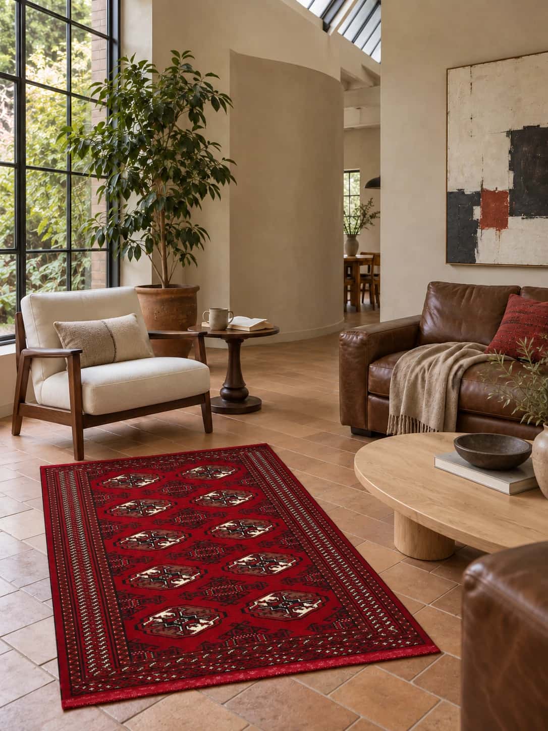 Persian Turkoman rug, oriental, 98x149 cm, mainly red — In a room