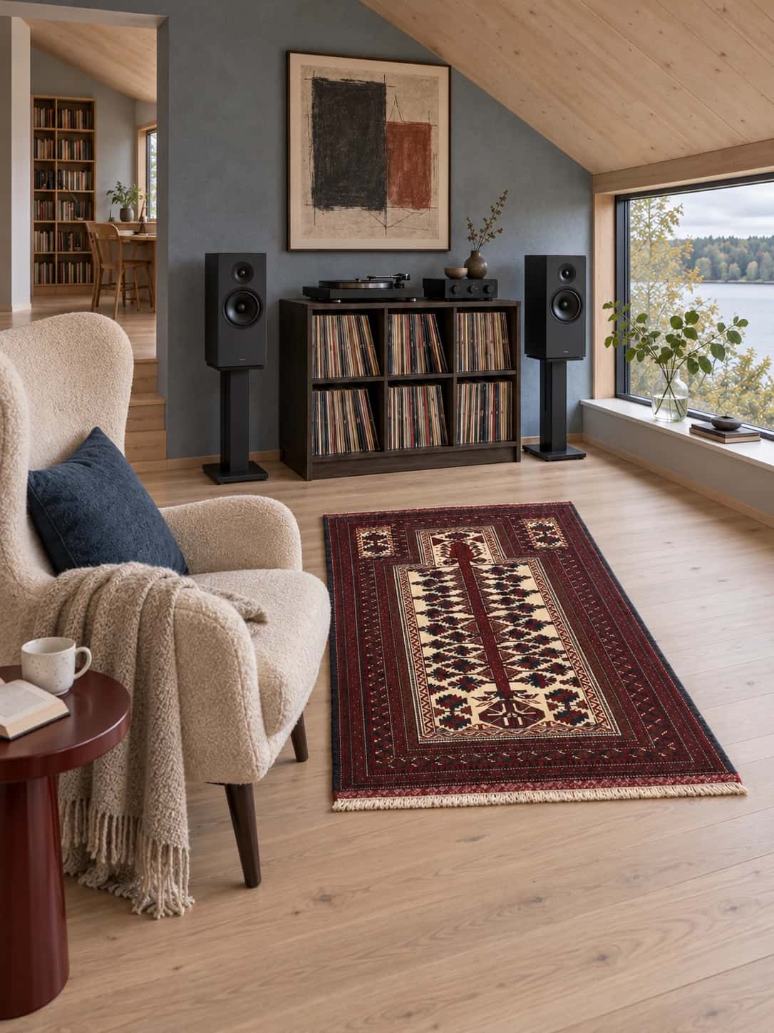 Persian Turkoman Prayer Rug, 115x160 cm, mainly red — In a room