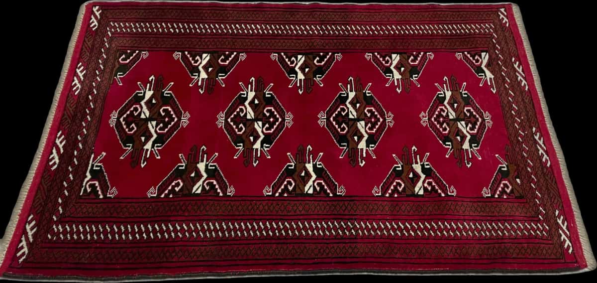 Persian rug of Turkoman style in dimensions 150 centimeters length by 98 centimeters width with mainly red colors — Perspective