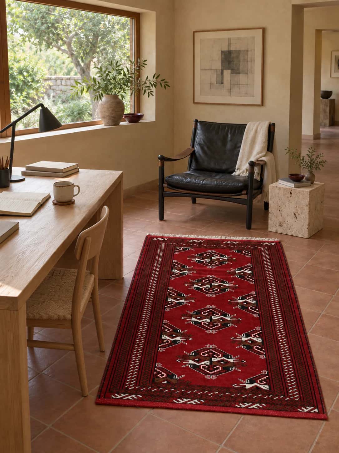 Persian Turkoman rug, oriental, 98x150 cm, mainly red — In a room