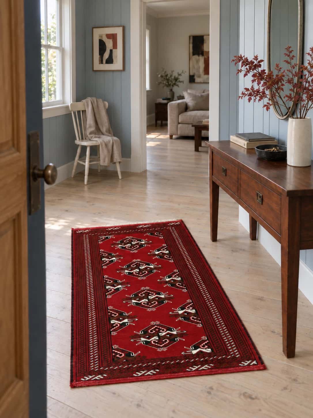 Persian Turkoman rug, oriental, 98x150 cm, mainly red — In a room
