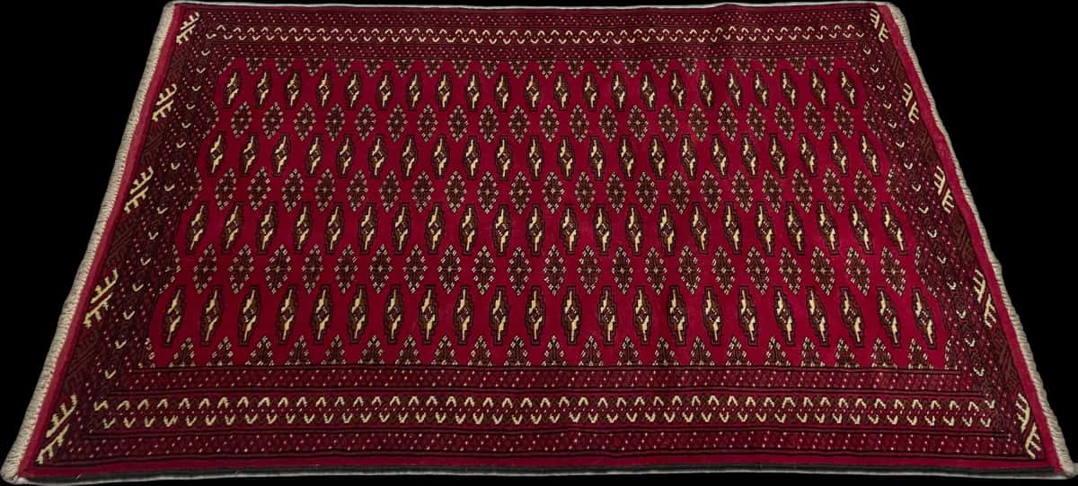 alfombra persa de estilo turcomana en dimensiones 148 centímetros de largo por 101 centímetros de ancho con colores principalmente rojo — Perspectiva