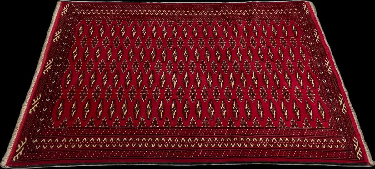 persischer Teppich im turkmenischer Stil in den Maßen 148 Zentimeter Länge mal 101 Zentimeter Breite mit überwiegend rot Farben — Perspektive