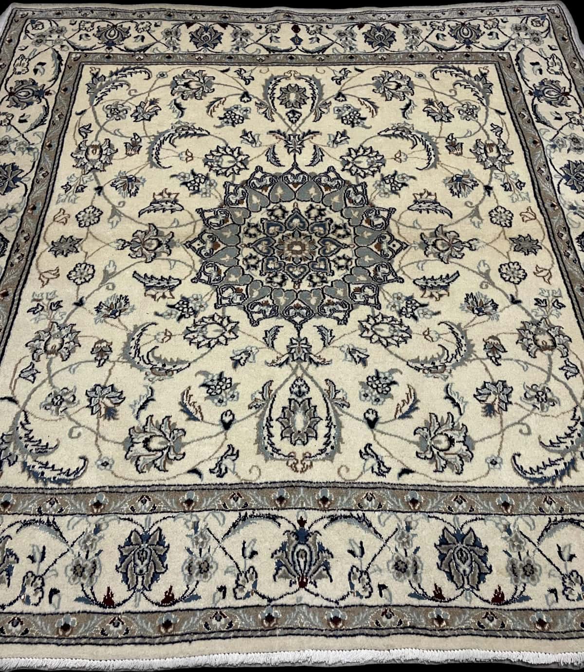 Persian rug of Nain style in dimensions 205 centimeters length by 200 centimeters width with mainly beige colors — Perspective