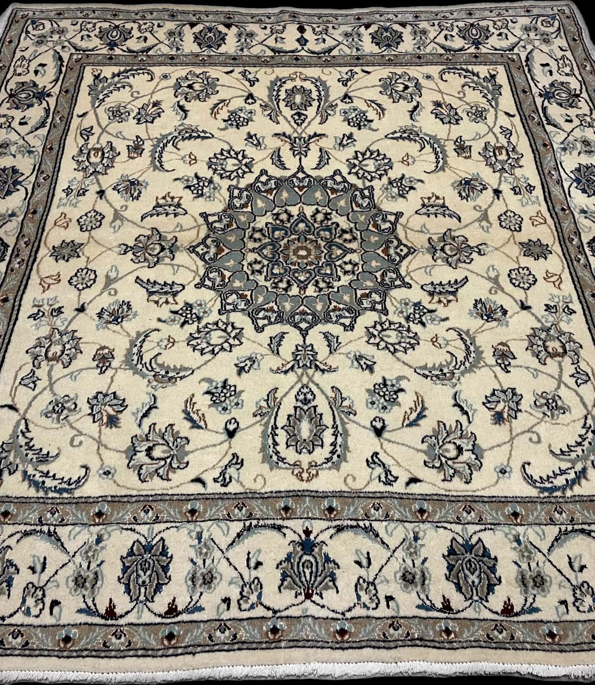 Persian rug of Nain style in dimensions 205 centimeters length by 200 centimeters width with mainly beige colors — Perspective