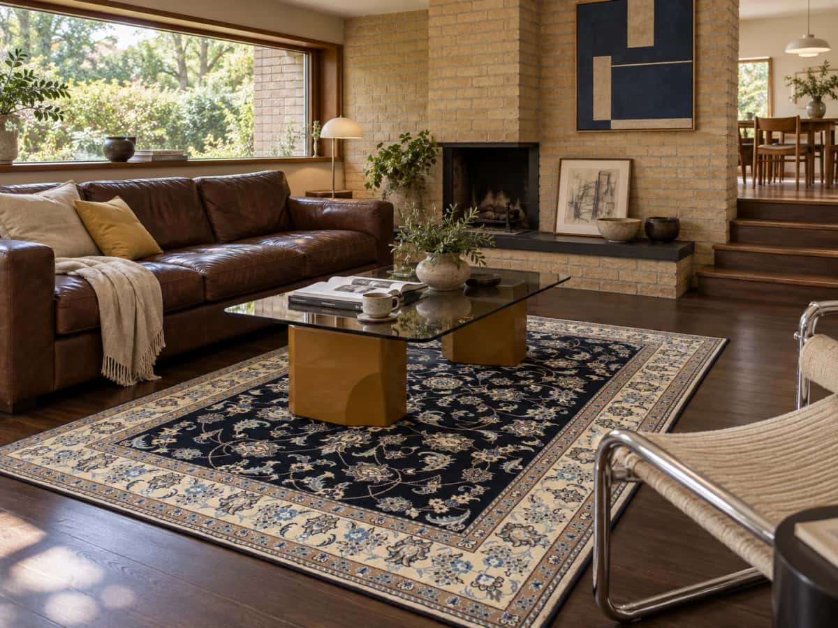 Persian Nain rug, floral, 168x234 cm, mainly blue — In a room