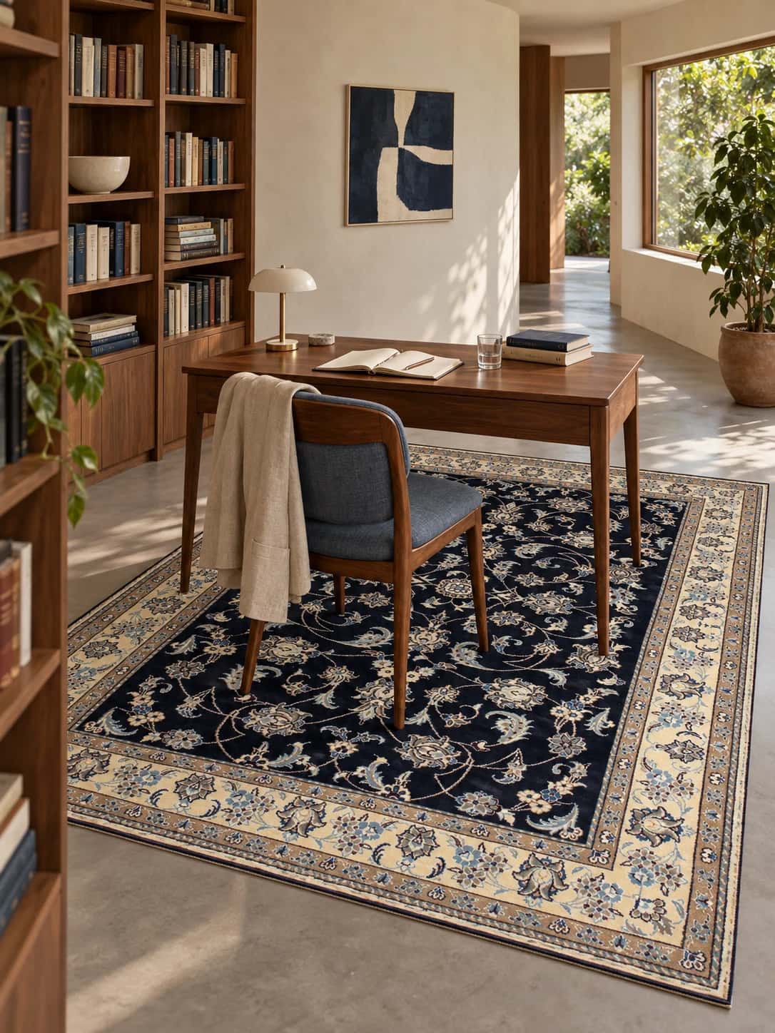 Persian Nain rug, floral, 168x234 cm, mainly blue — In a room