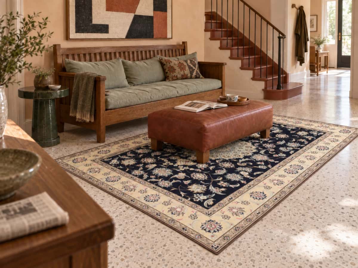 Persian Nain rug, floral, 160x252 cm, mainly blue and cream — In a room