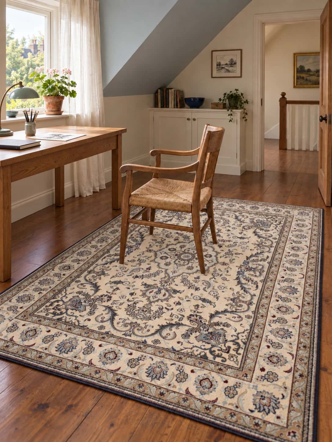 Persian Nain rug, floral, 165x236 cm, mainly cream — In a room